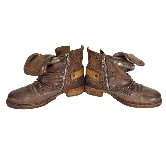 A.S.98 Women's Scully 40 US9-9,5 Brown Distressed Leather Flap Biker Boots - Picture 6 of 12